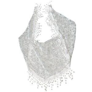 Sheer Floral Lace Shawl Scarf Elegant White Mesh Embroidered Triangle Bohemian
